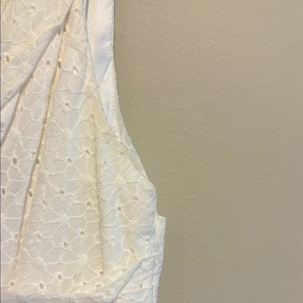 Express Rouched Eyelet White Mini Dress - Picture 6 of 16
